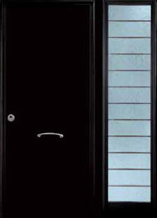 Puerta de seguridad modelo Liso acabado negro con fijo lateral derecho, de barrotes acero inoxidable.