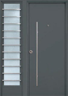 Puerta de seguridad modelo Liso acabado grid con fijo lateral izquierdo, de barrotes acero inoxidable.