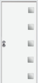 Puerta de seguridad con incrustaciones de acero inoxidable modelo Aries acabado blanco.