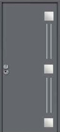 Puerta de seguridad con incrustaciones de acero inoxidable modelo Libra acabado gris.