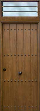 Puerta de seguridad modelo Rútisco acabado roble viejo con fijo superior, de barrotes.