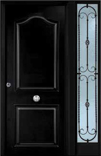 Puerta de seguridad modelo Semiprovenzal acabado negro con fijo lateral derecho, forja piña.